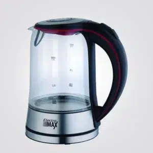 קומקום זכוכית חשמלי 1.7 ליטר שחור + נירוסטה - MAX
