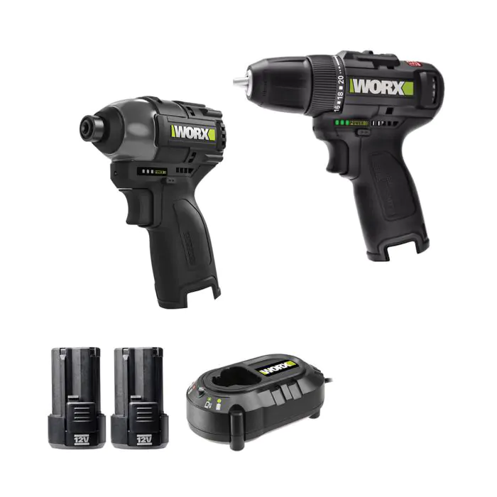 סט: מברגת אימפקט+מברגת פוטר 12V, זוג סוללות ומטען - WORX