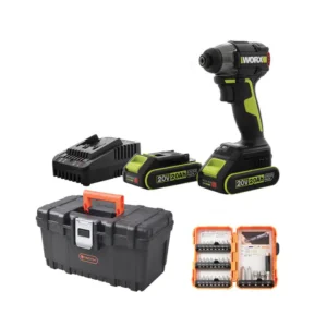 סט: מברגת אימפקט 20V, זוג סוללות 2A, ארגז כלים 16 אינץ וסט ביטים - WORX